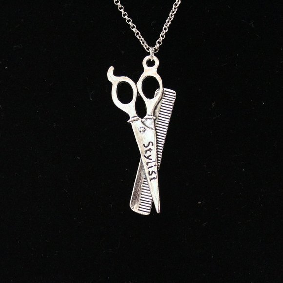New Fashion Comb and Scissor Stylish Silver Tone Necklace N89 - Picture 1 of 4